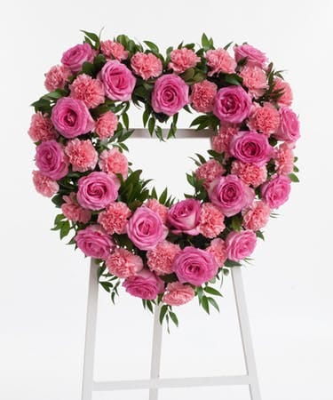 imported rose in heart shaped wreath